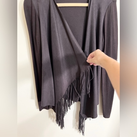 CHELSEA & THEODORE Women’s Faux Suede Open‎ Cardigan Brown Fringe Jacket Medium - Picture 3 of 10